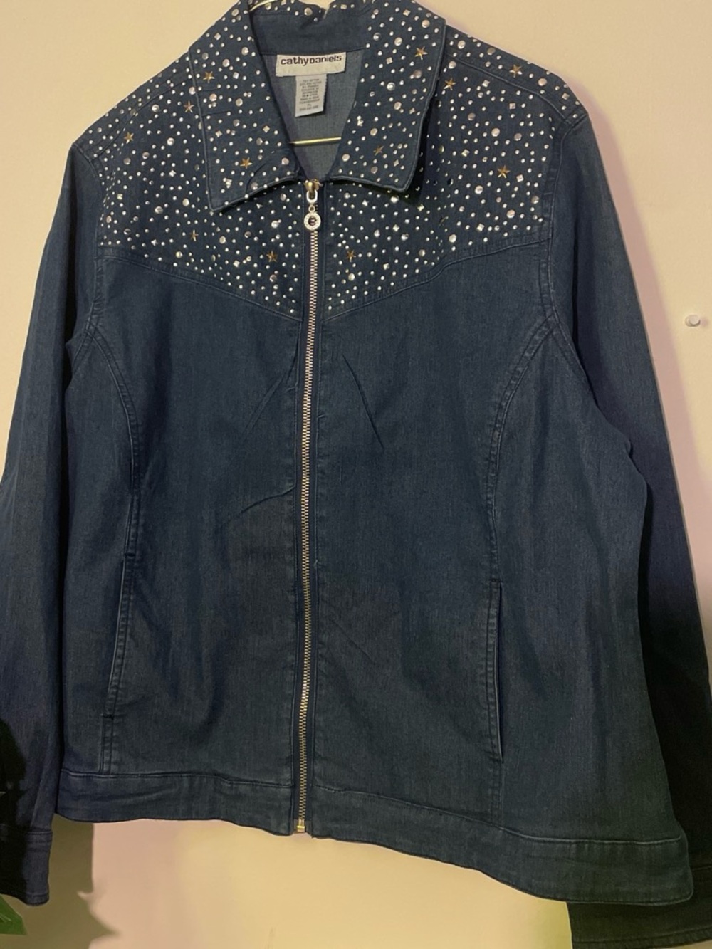 Cathy Daniels Dark Blue Denim Zip-Up Jacket with Star & Stud Embellishments